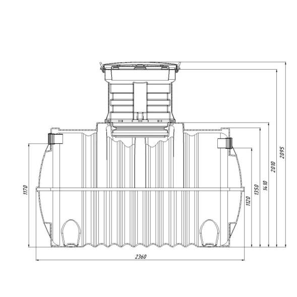 Автономная канализация Rostok Ground 6 с горловиной 600 мм и принудительным отведением, 2800л, черный [5042.2800.899.002]